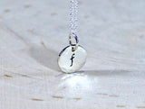 Dainty Sterling Silver Initial Charm Necklace with Hammered Border, NiciArt 