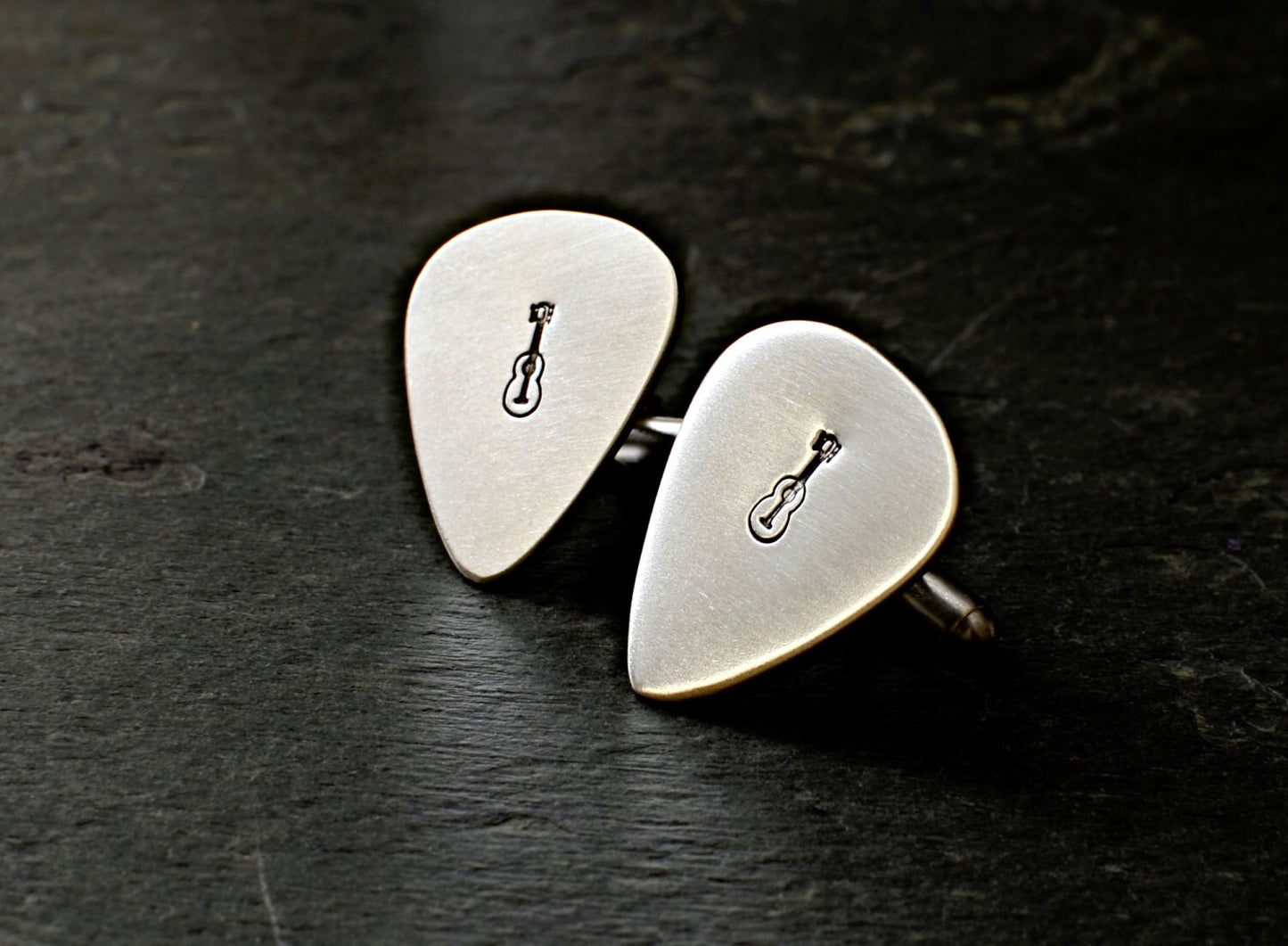 Sterling Silver Guitar Pick Cuff Links with Personalizations