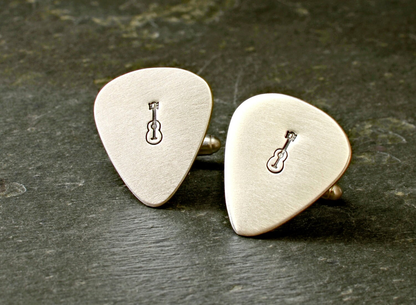 Sterling Silver Guitar Pick Cuff Links with Personalizations