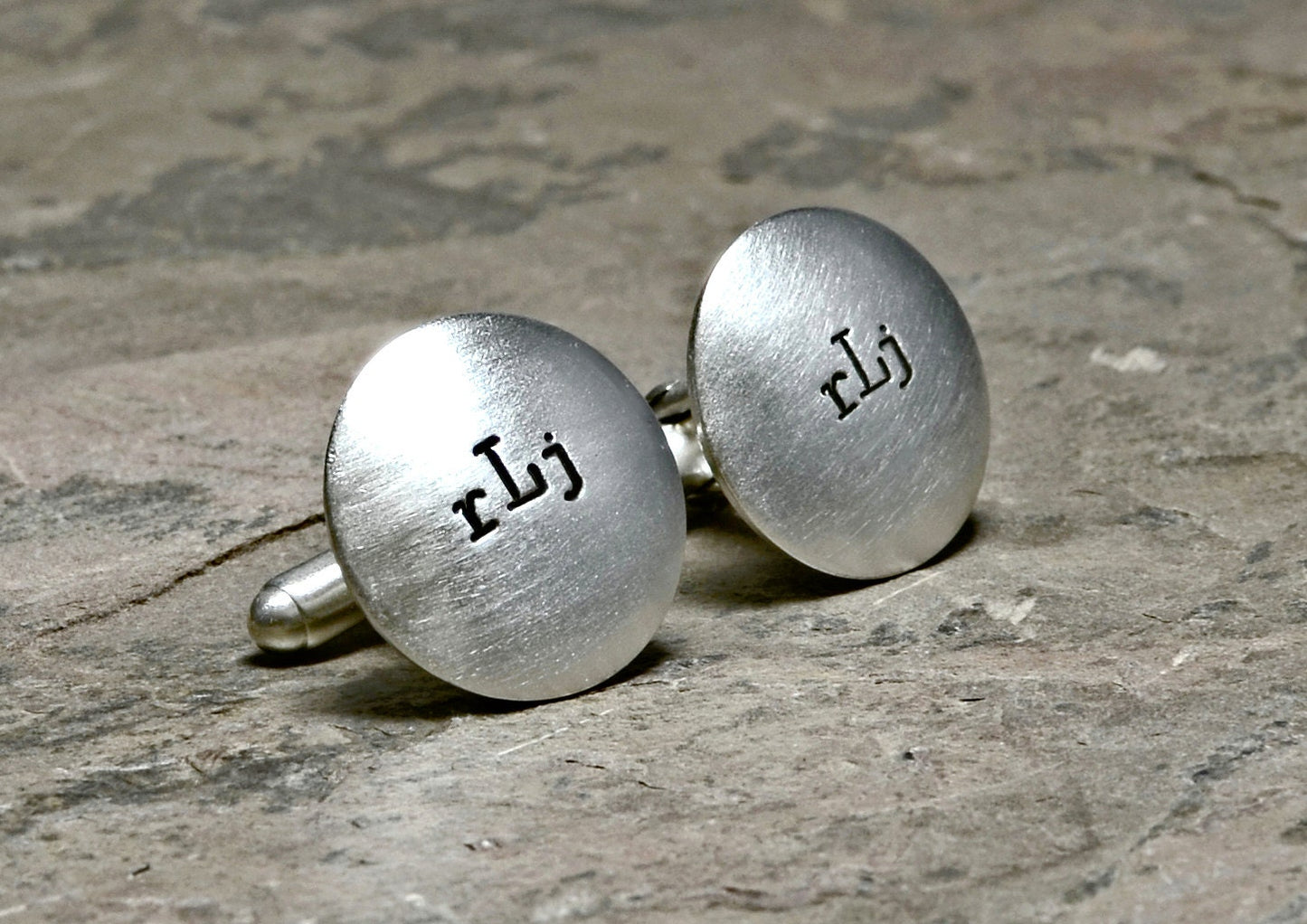 Round Sterling Silver Cuff Links with Personalized Monograms