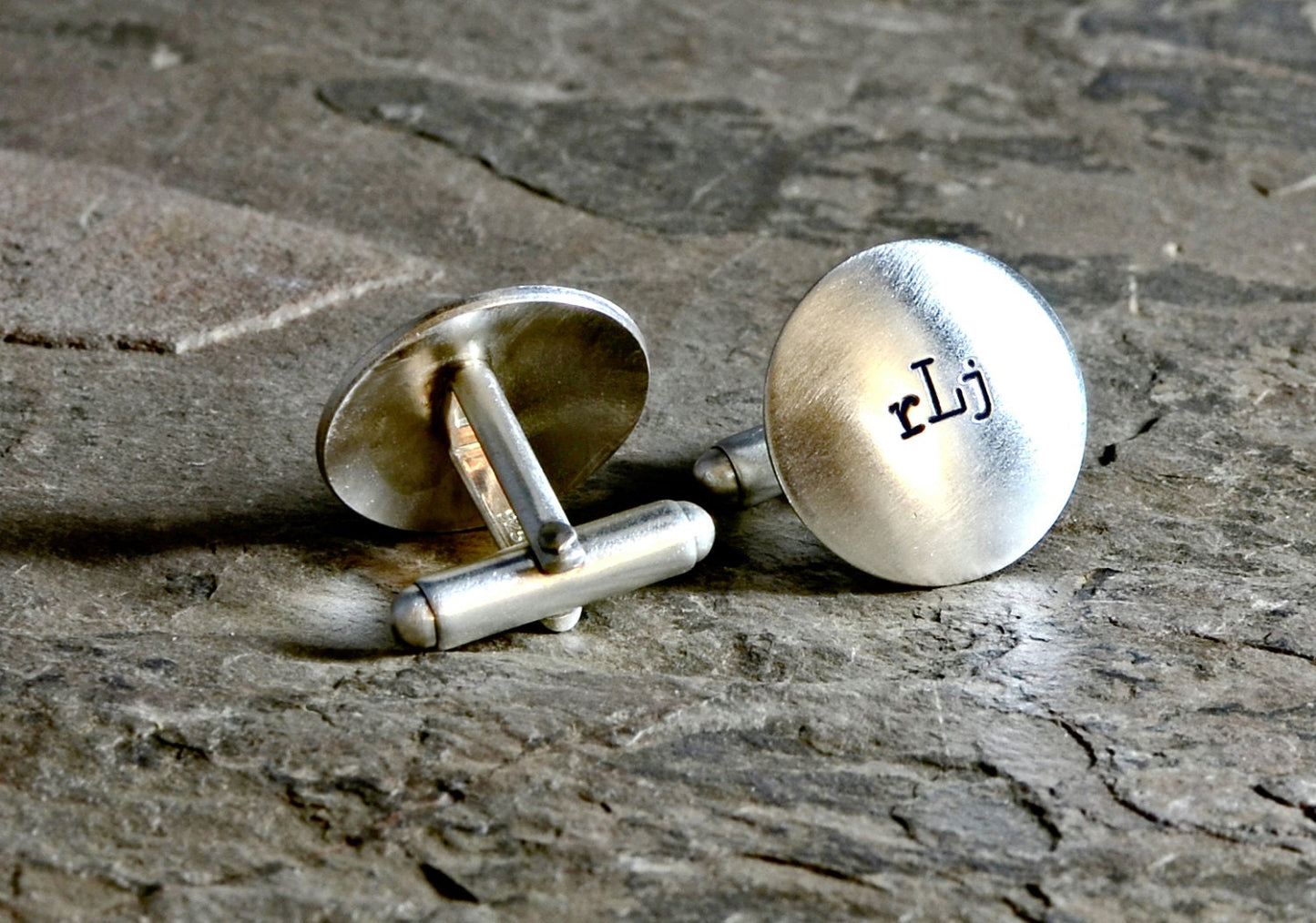 Round Sterling Silver Cuff Links with Personalized Monograms