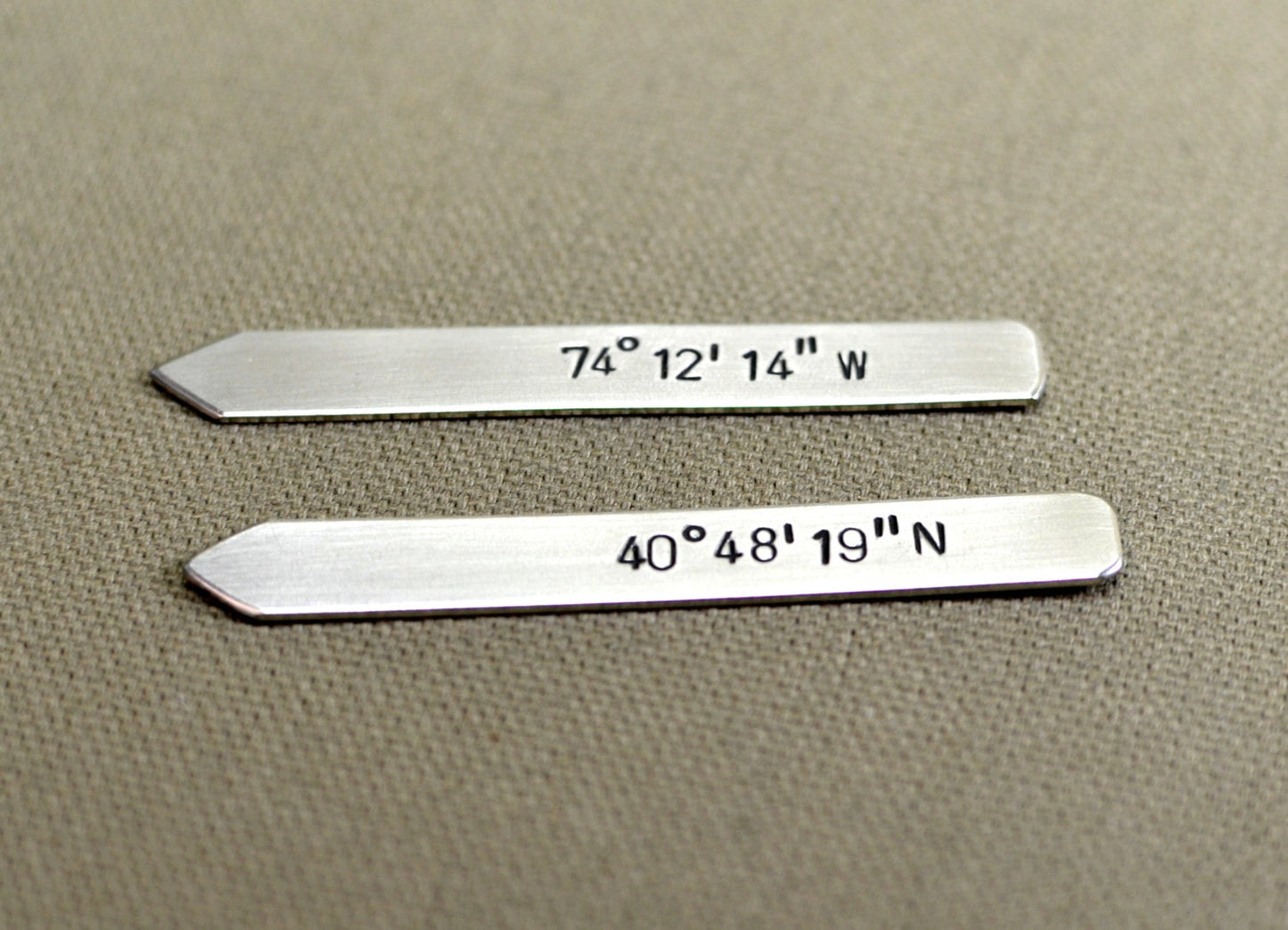 Latitude and longitude personalized special place sterling silver collar stays