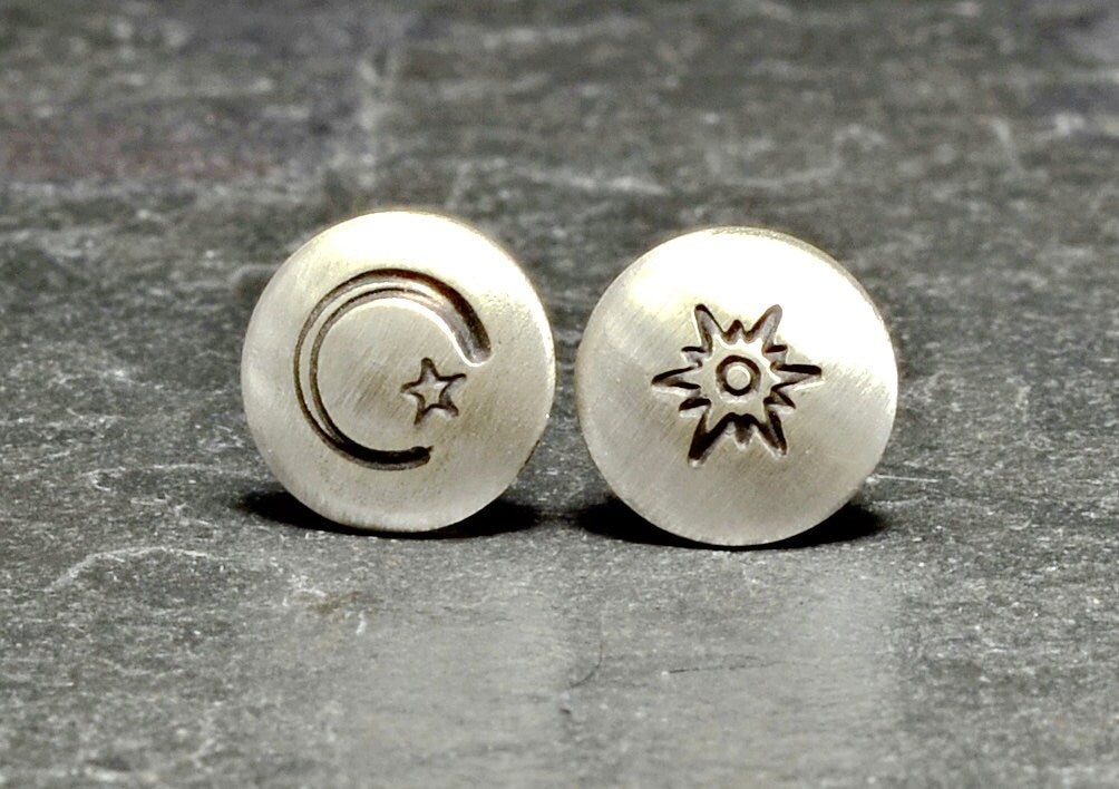 Sterling silver earrings with sun moon and star with studs