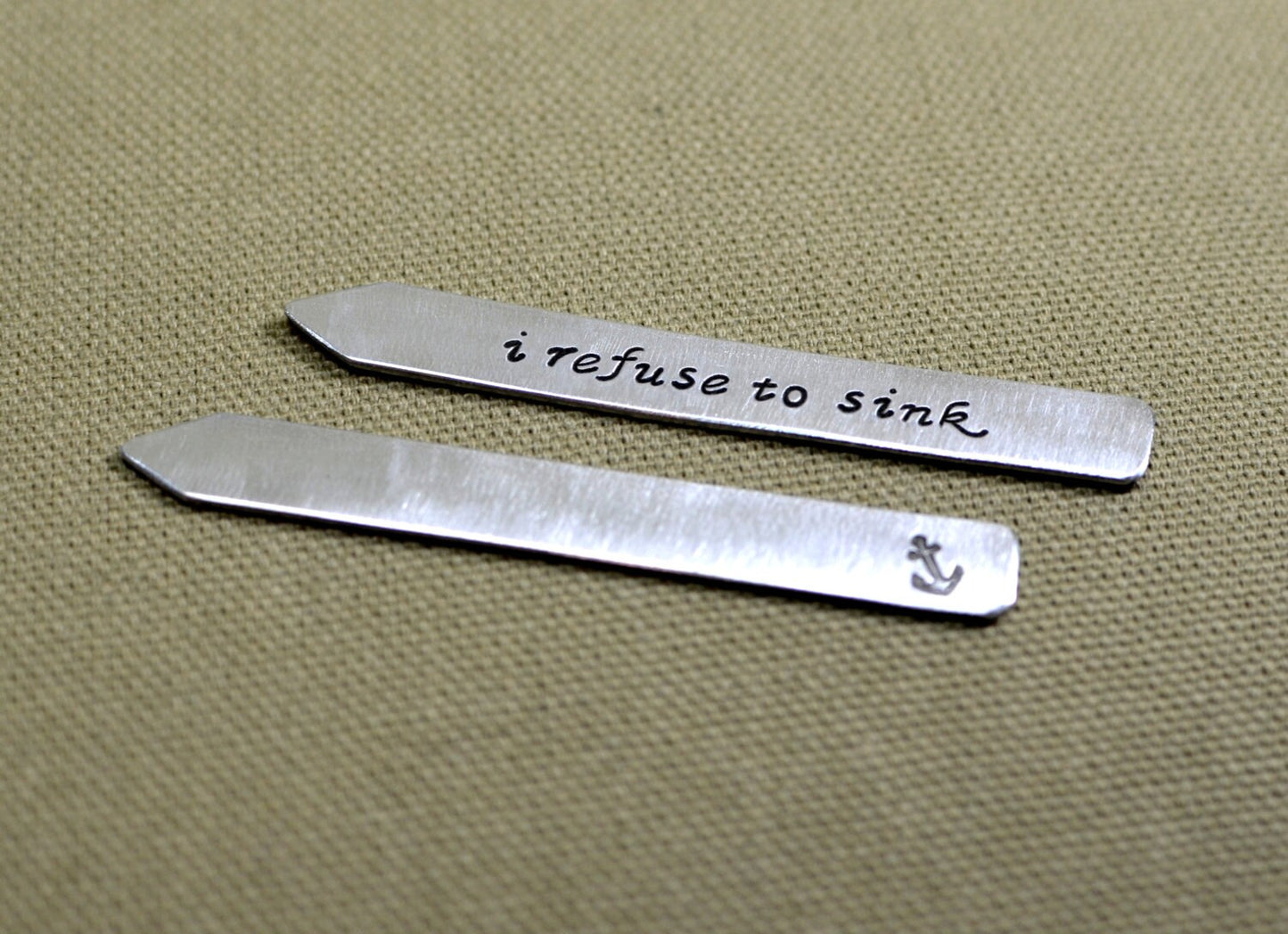 Sterling silver collar stays stamped with refuse to sink