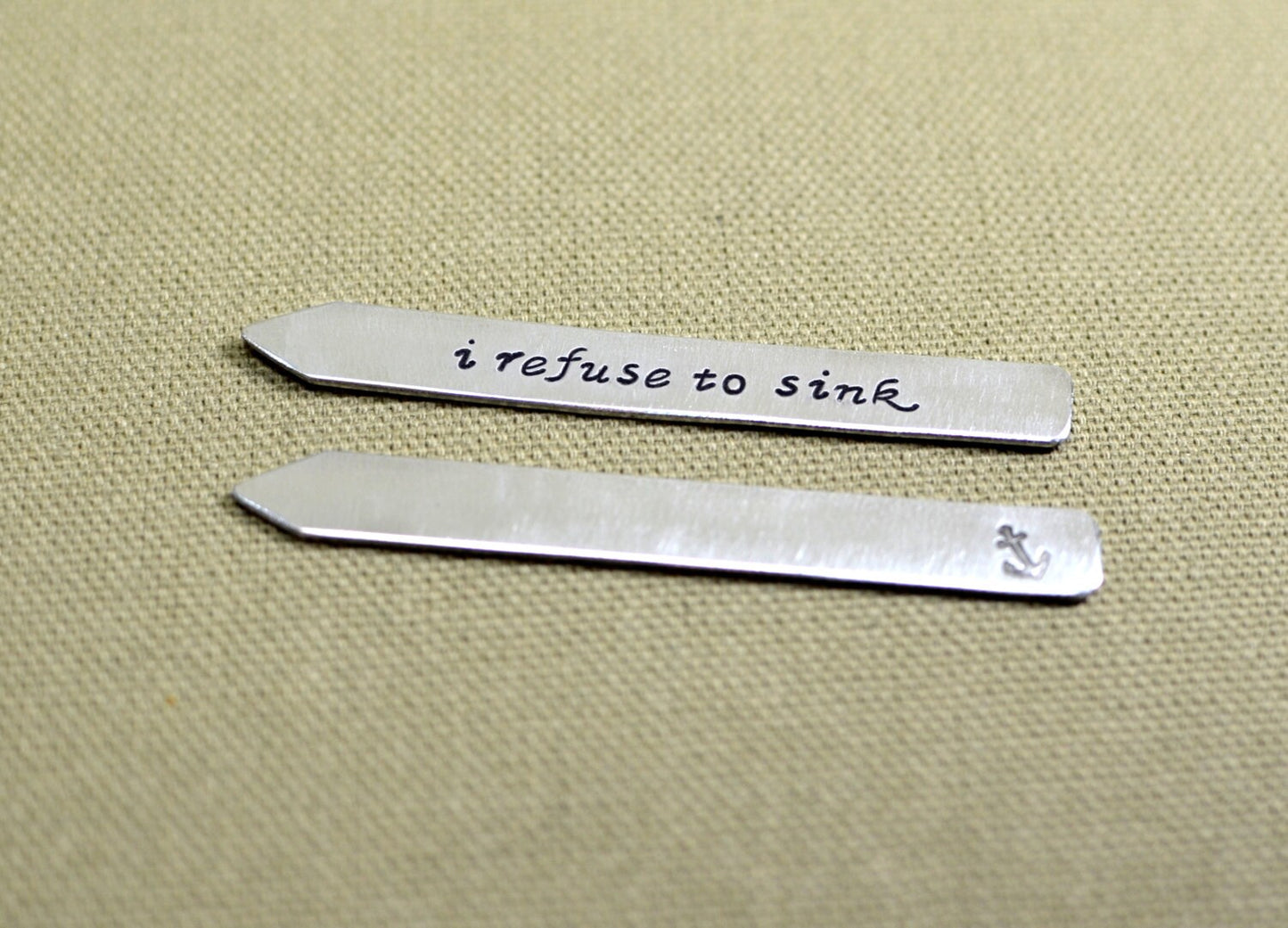 Sterling silver collar stays stamped with refuse to sink