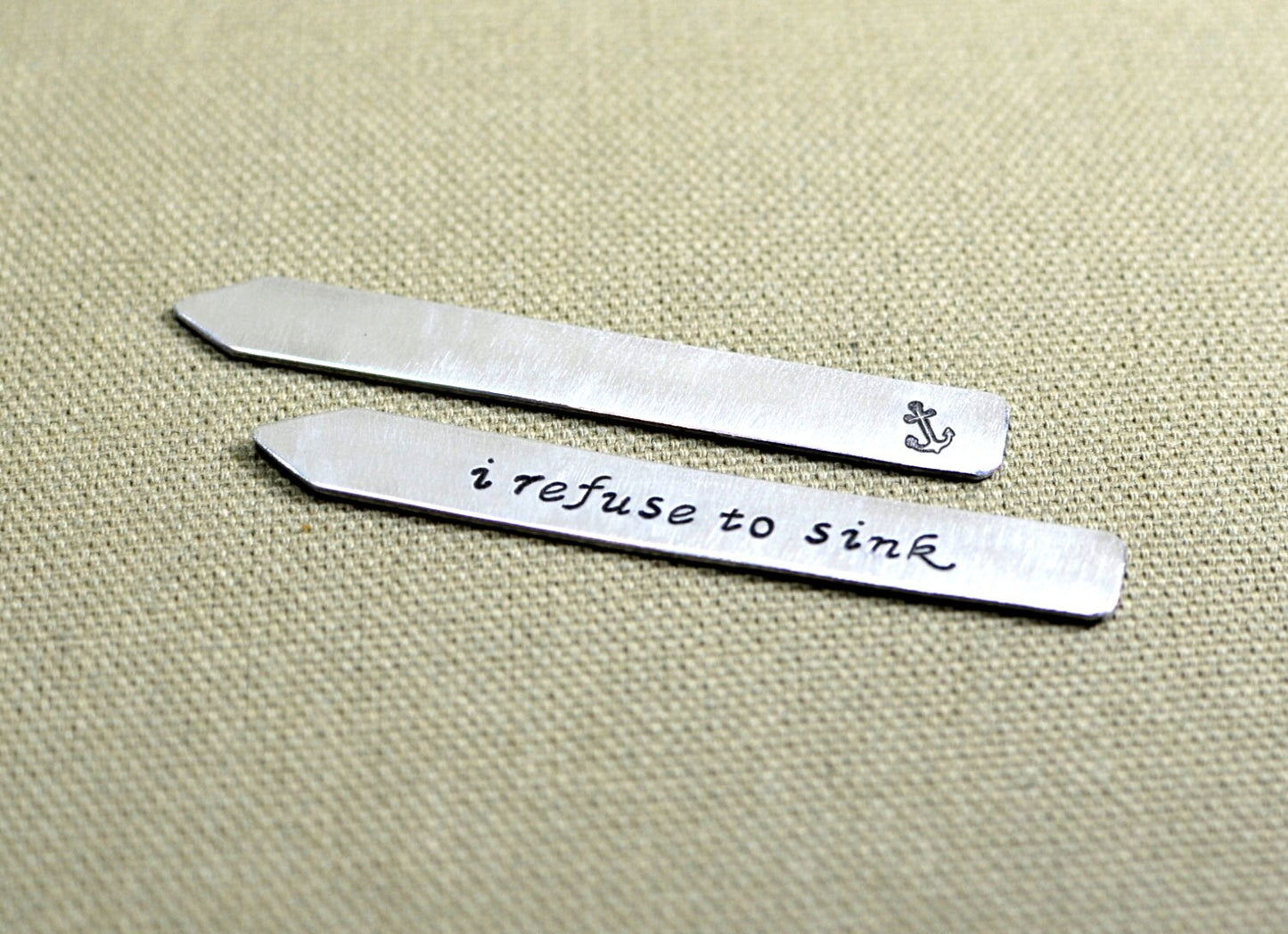 Sterling silver collar stays stamped with refuse to sink