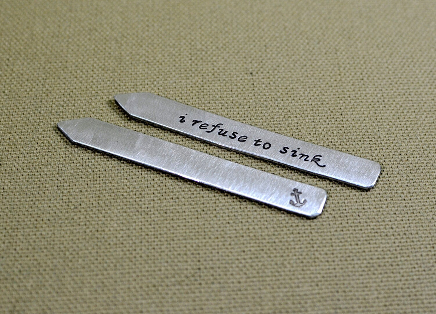 Sterling silver collar stays stamped with refuse to sink