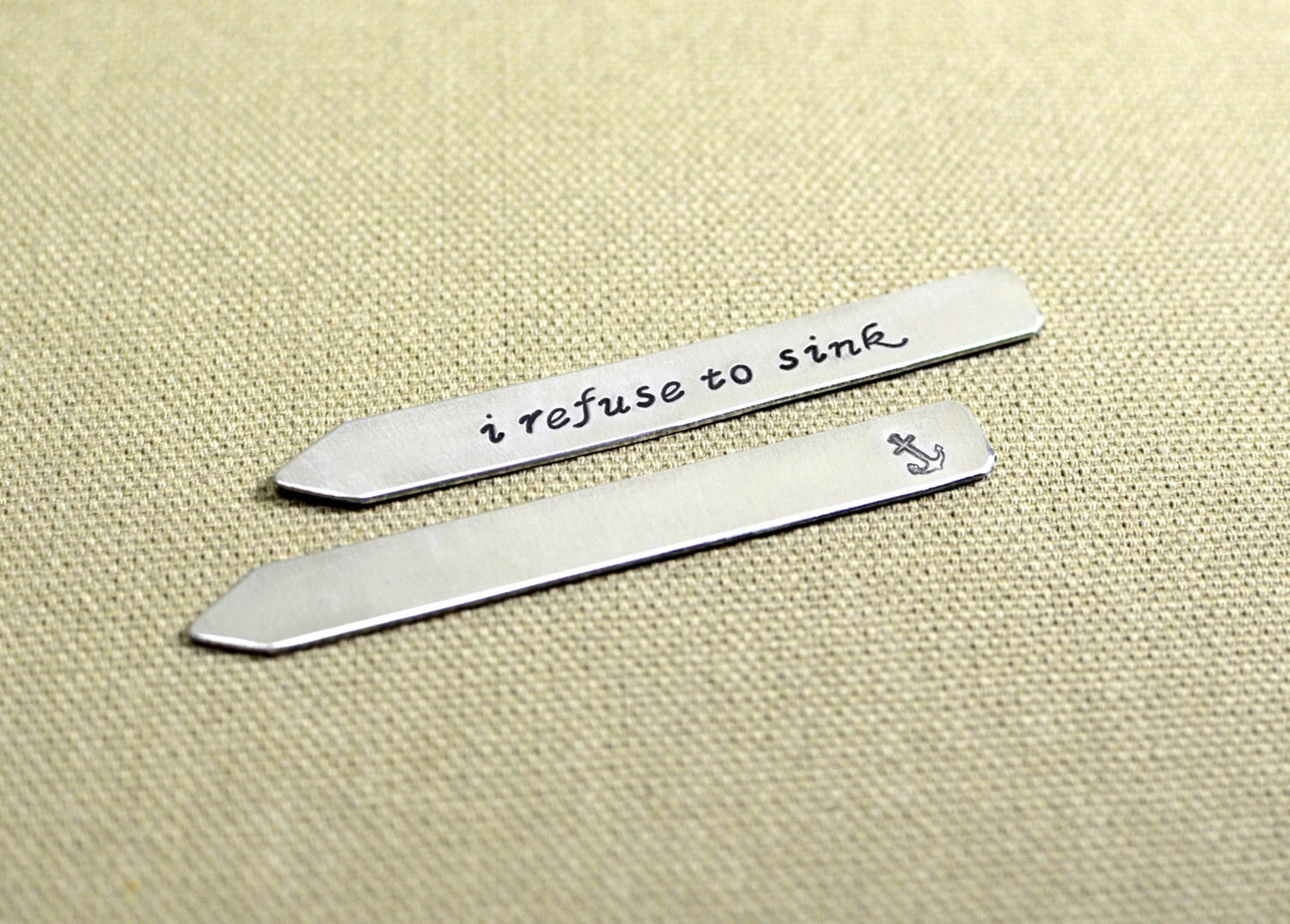 Sterling silver collar stays stamped with refuse to sink