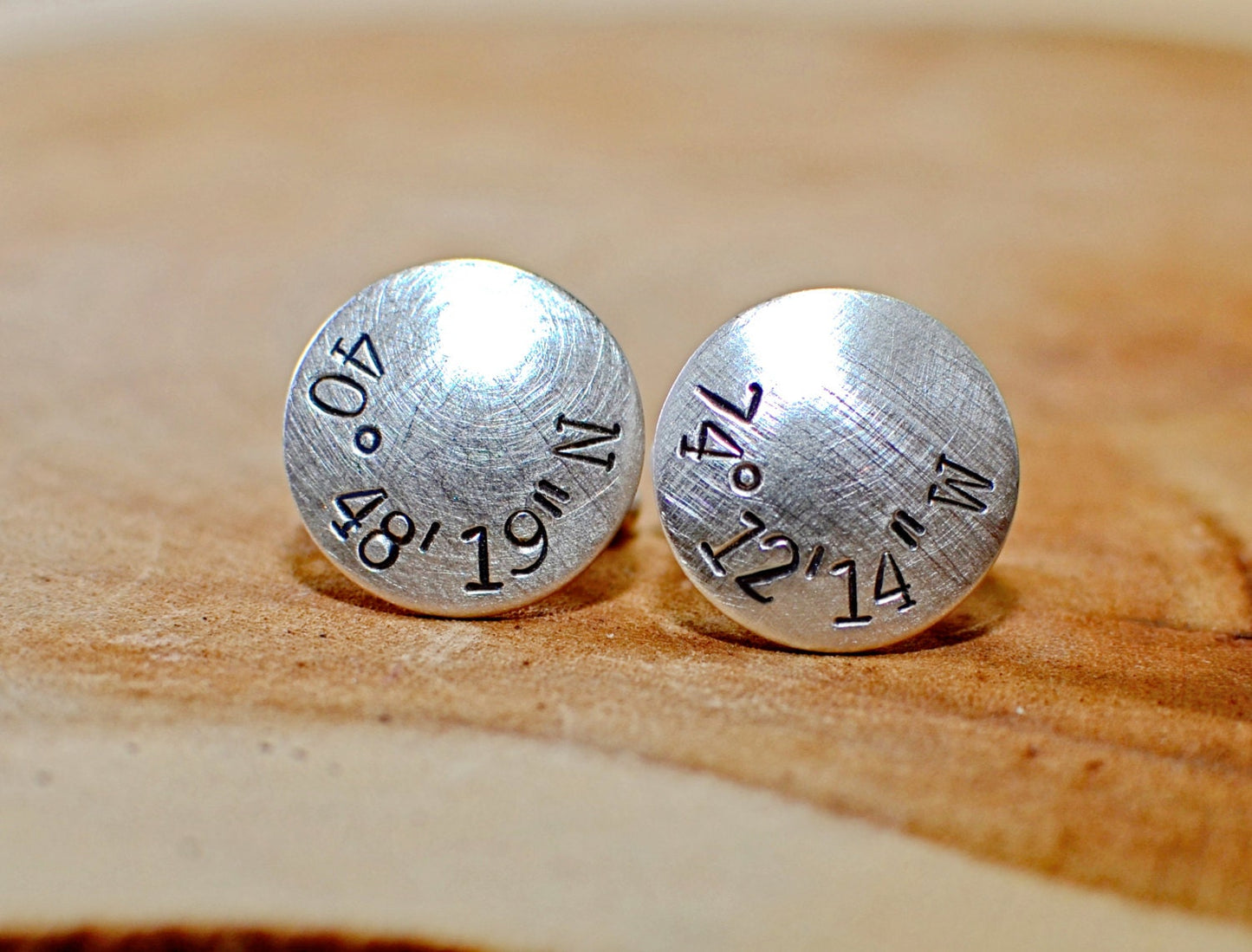 Sterling silver cuff links for silver anniversary or 25th anniversary with your special location - gps coordinates