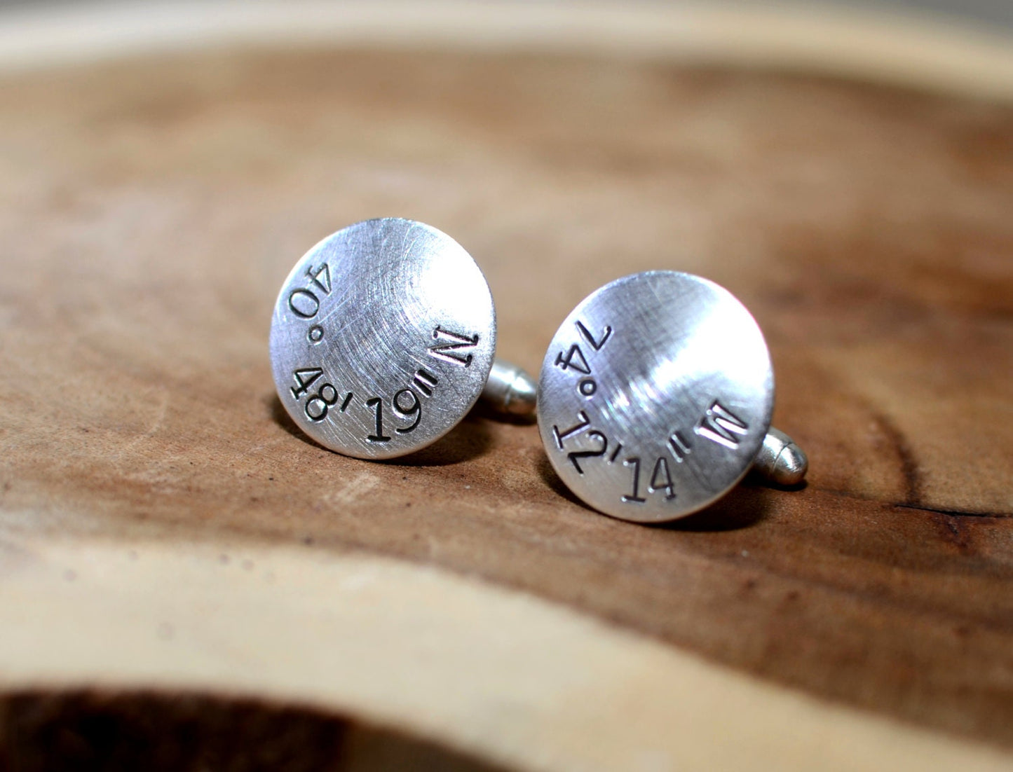 Sterling silver cuff links for silver anniversary or 25th anniversary with your special location - gps coordinates