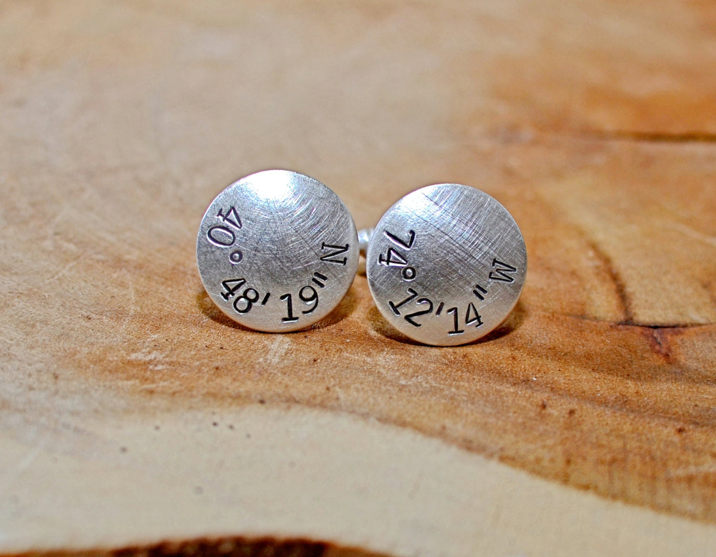 Sterling silver cuff links for silver anniversary or 25th anniversary with your special location - gps coordinates