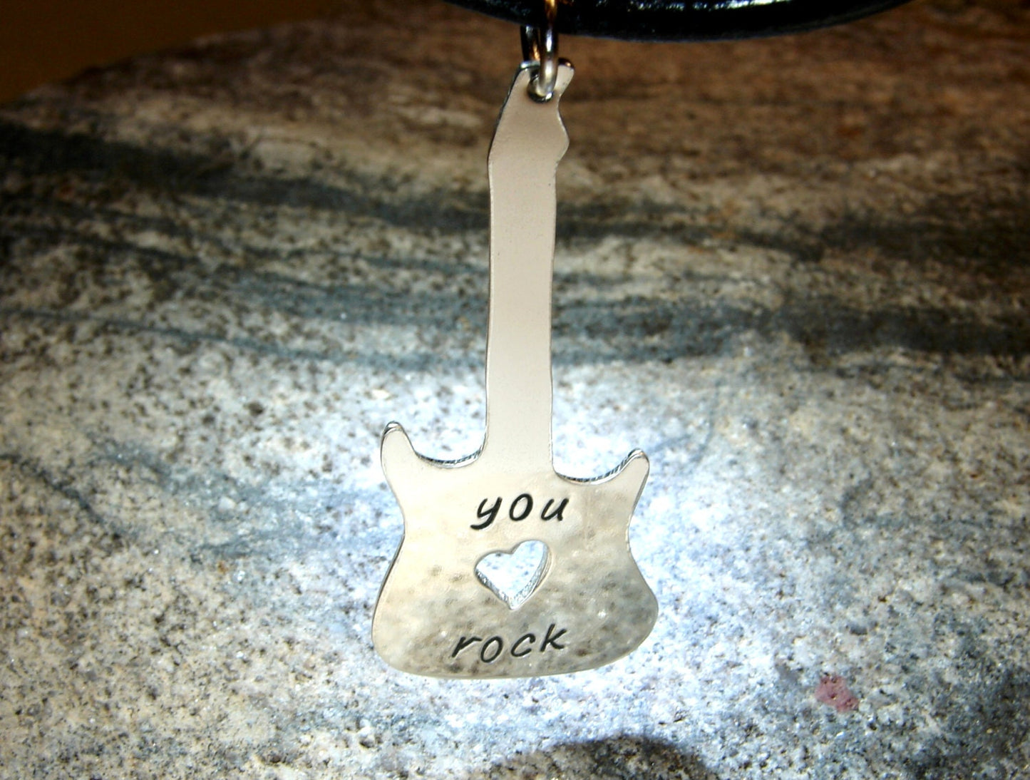 Sterling silver guitar necklace stamped with you rock