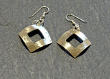 Hammered Square Sterling Silver Dangle Earrings with Window Cut Out, NiciArt 