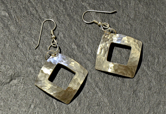 Hammered Sterling Silver Earrings with Window -  925 ER074