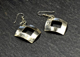 Hammered Square Sterling Silver Dangle Earrings with Window Cut Out, NiciArt 
