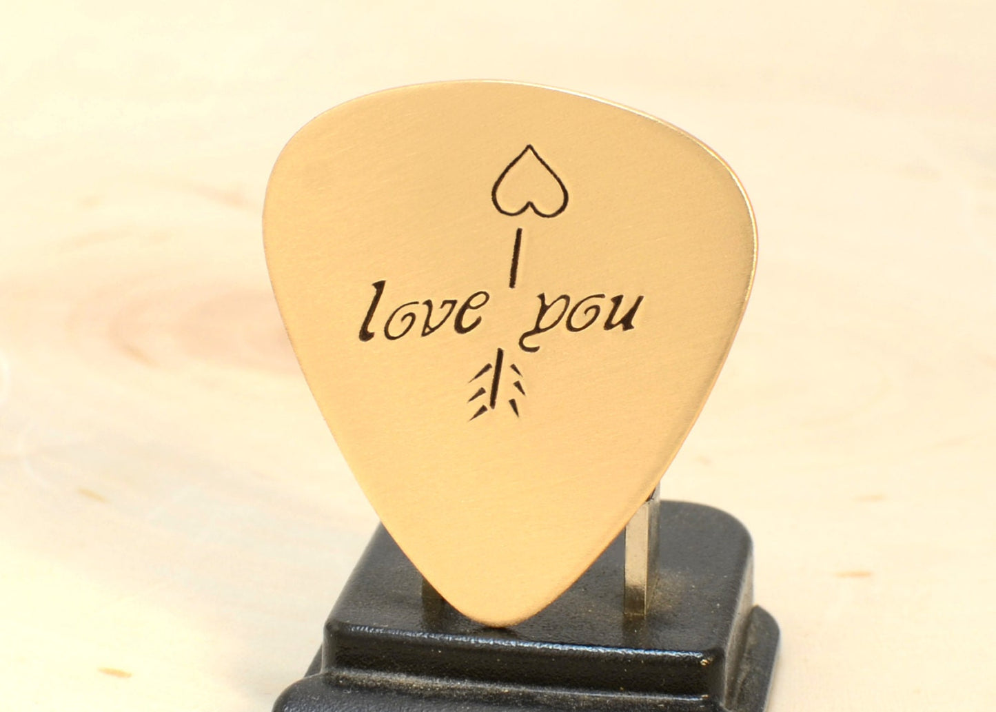 Bronze Guitar Pick with Arrow and Heart for Valentine's Day, 8th Anniversaries, or Just good old fashion Love