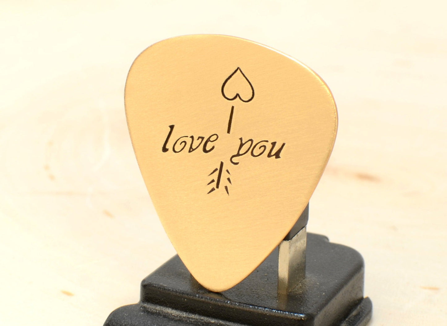 Bronze Guitar Pick with Arrow and Heart for Valentine's Day, 8th Anniversaries, or Just good old fashion Love