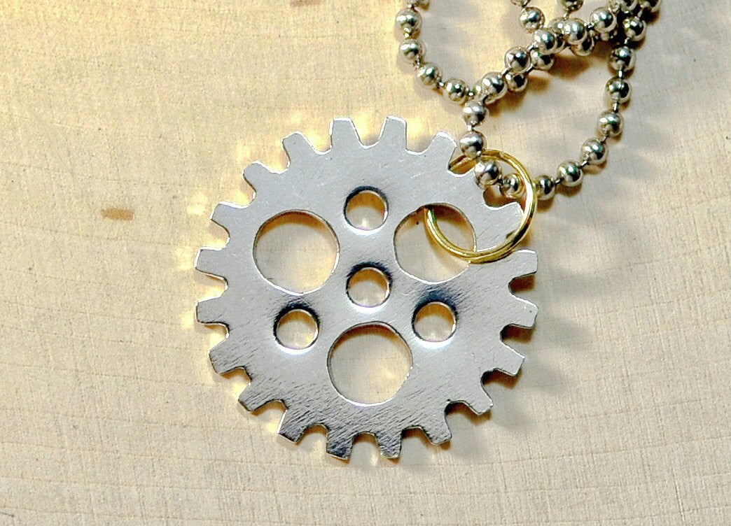 Sterling silver bicycle sprocket necklace