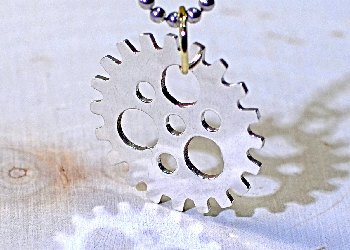 Sterling silver bicycle sprocket necklace