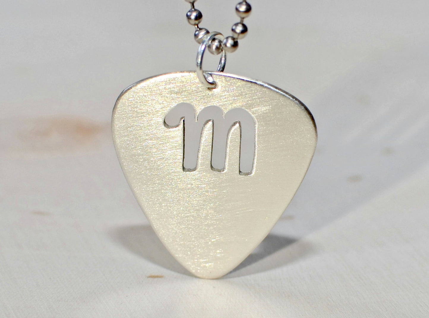 Sterling Silver Guitar Pick Necklace with Cut Custom Letter