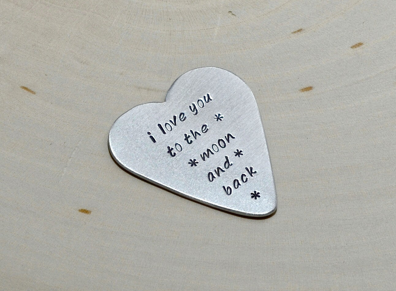 Love You To The Moon and Back Aluminum Heart Guitar Pick