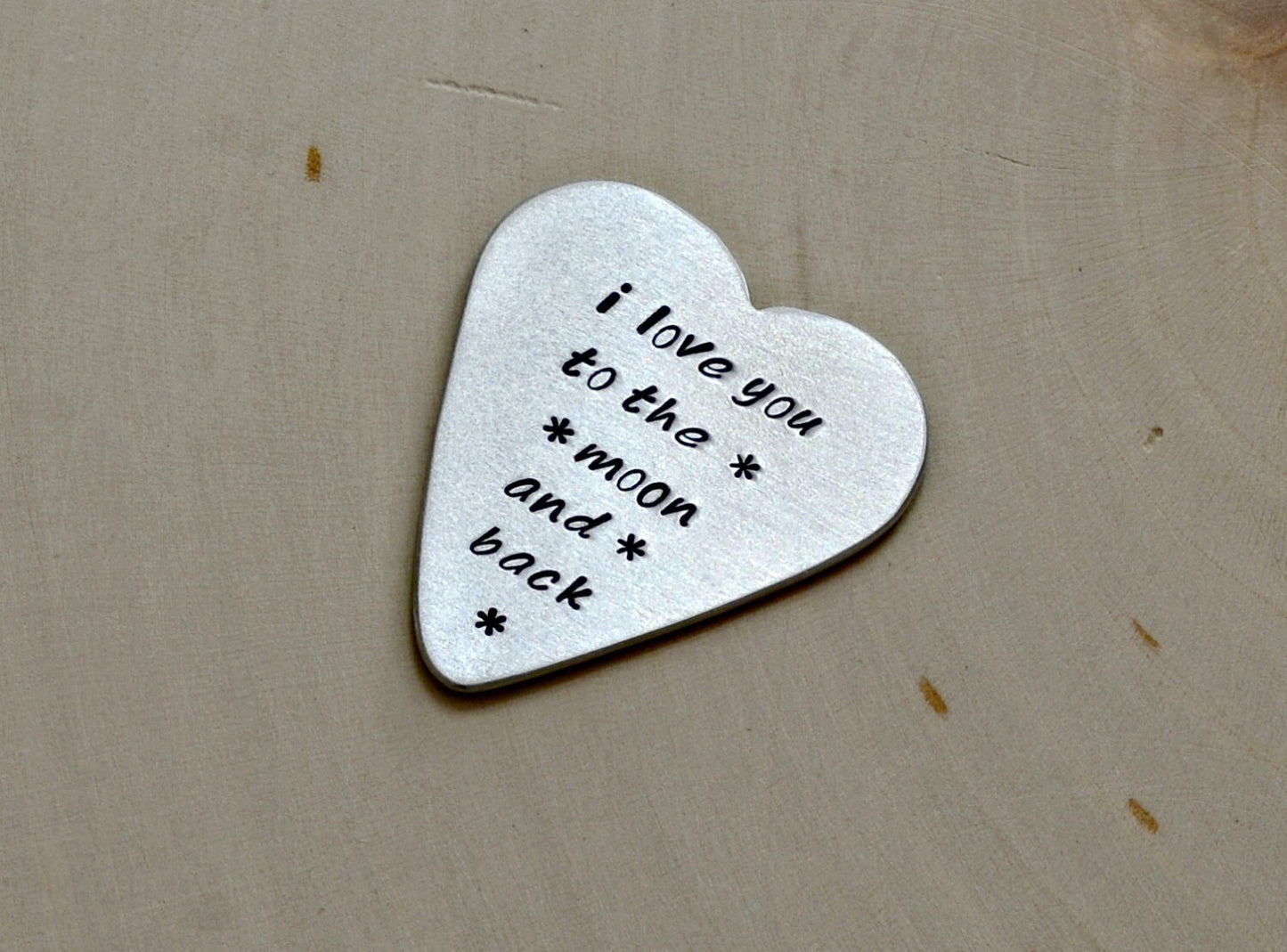 Love You To The Moon and Back Aluminum Heart Guitar Pick