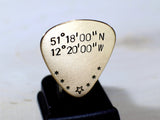 Guitar Pick in Bronze with Latitude and Longitude, NiciArt 