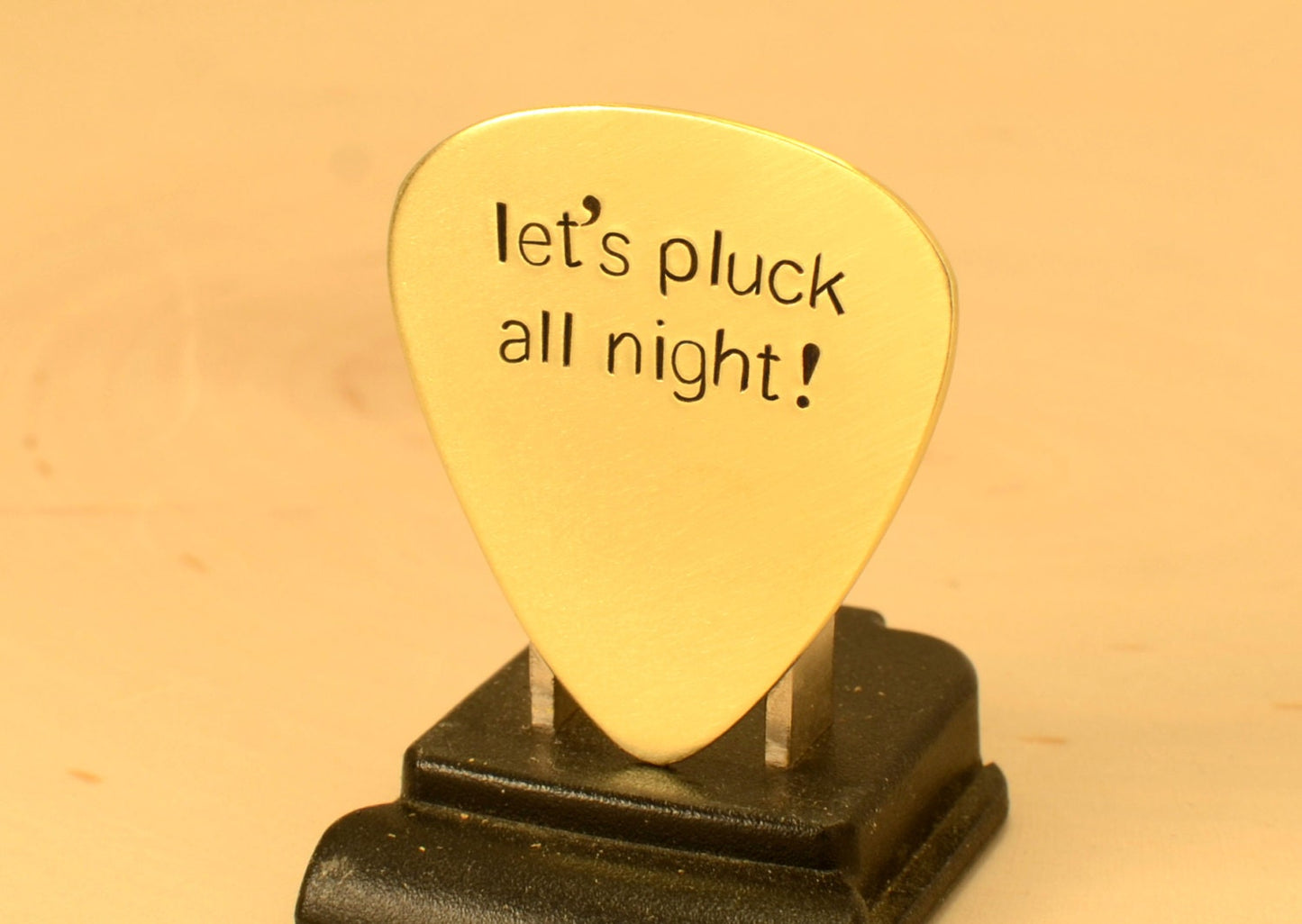 Let's Pluck All Night Guitar Pick in Brass
