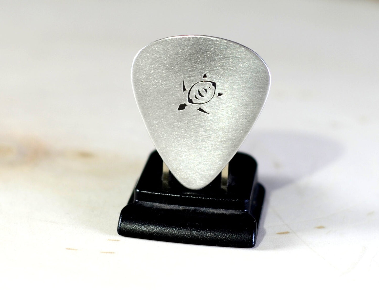 Sea turtle aluminum guitar pick handmade in aluminum for peace and tranquility in your music