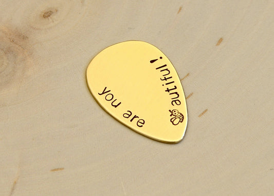 You are Beeautiful Teardrop Jazz Style Guitar Pick in Bronze
