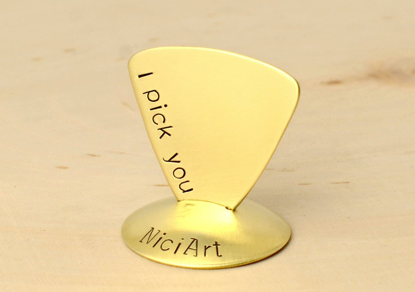 Brass Triangular Bass Guitar Pick with I Pick You