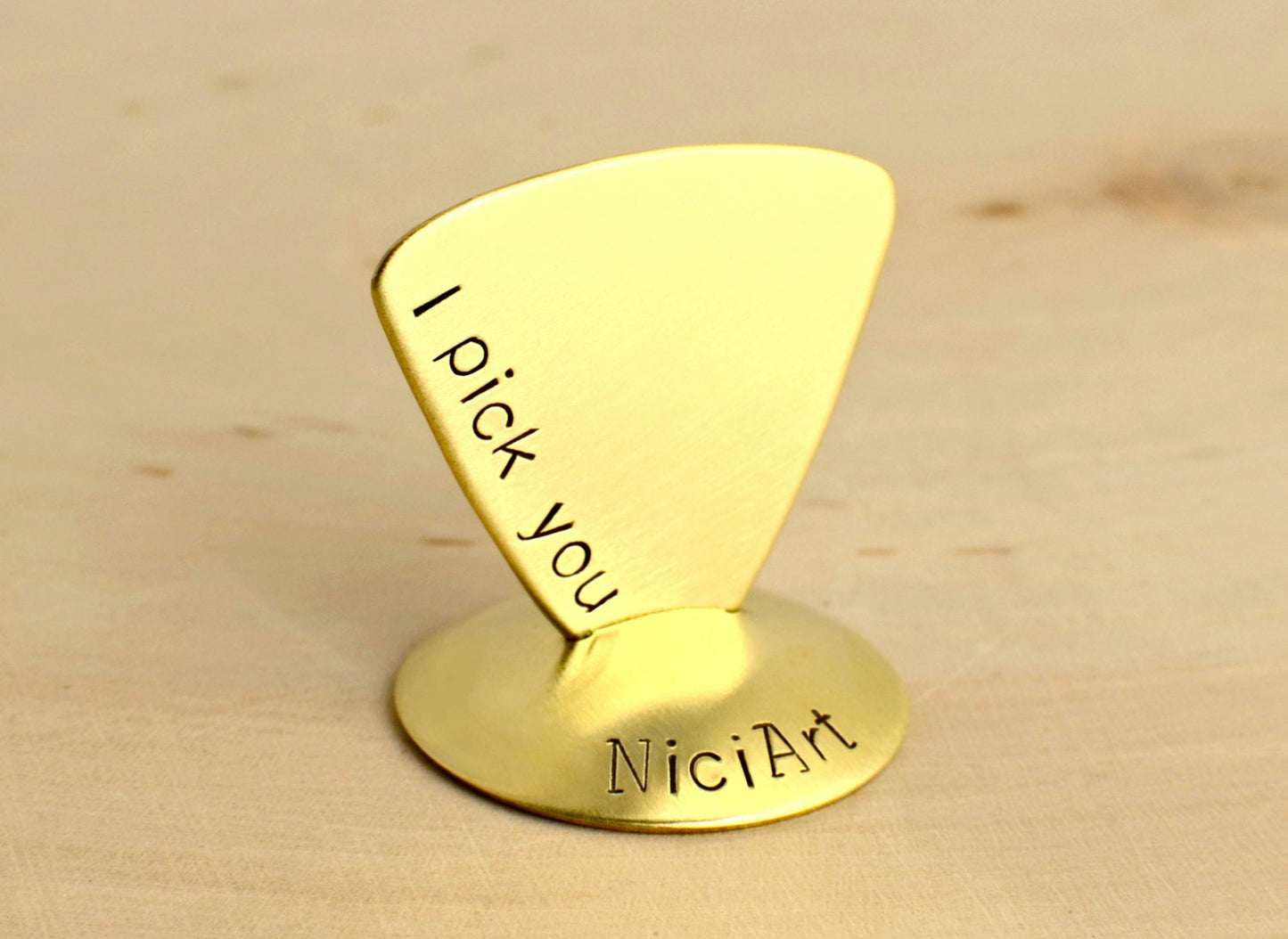 Brass Triangular Bass Guitar Pick with I Pick You