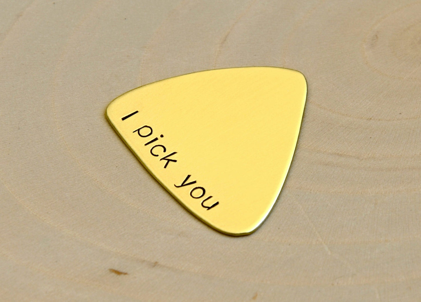 Brass Triangular Bass Guitar Pick with I Pick You