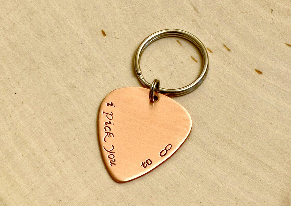 I Pick You to Infinity Guitar Pick Copper Keychain