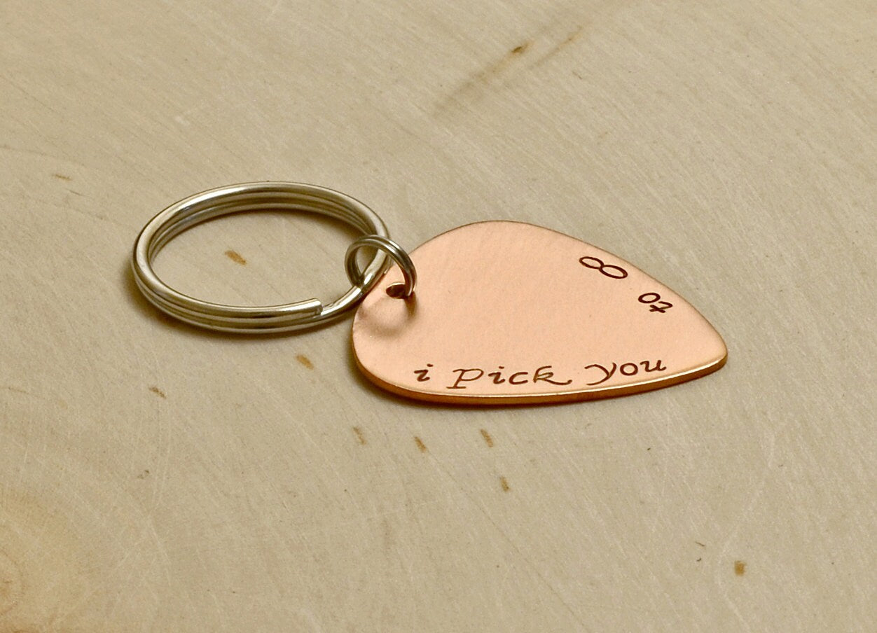 I Pick You to Infinity Guitar Pick Copper Keychain
