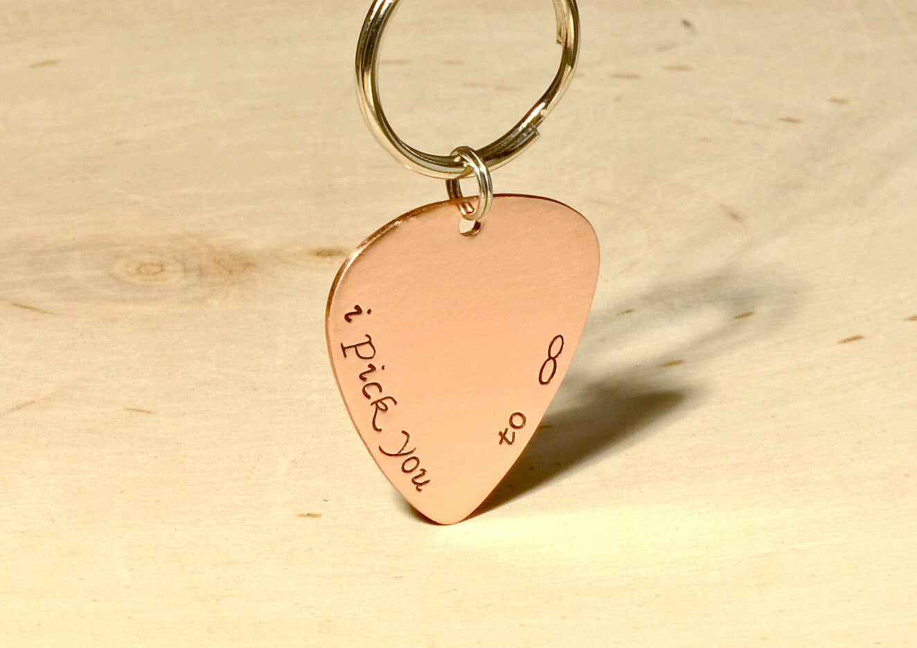 I Pick You to Infinity Guitar Pick Copper Keychain