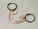 Couples guitar pick keychain with heart cut out and messages of love, NiciArt 