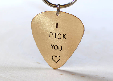 Guitar pick keychain I pick you with lots of love in bronze, NiciArt 