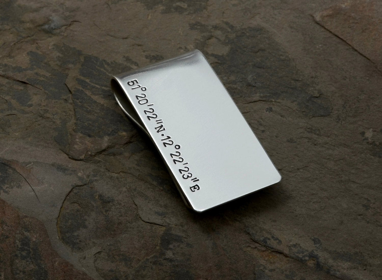 Latitude longitude money clip with personalized coordinates in your choice of metals