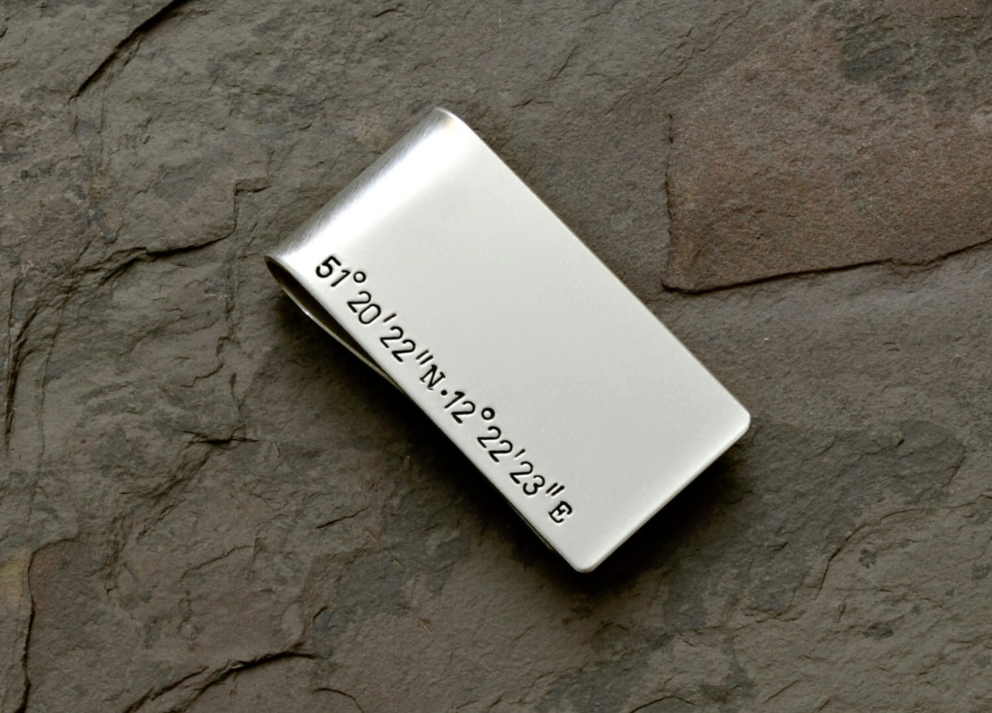 Latitude longitude money clip with personalized coordinates in your choice of metals
