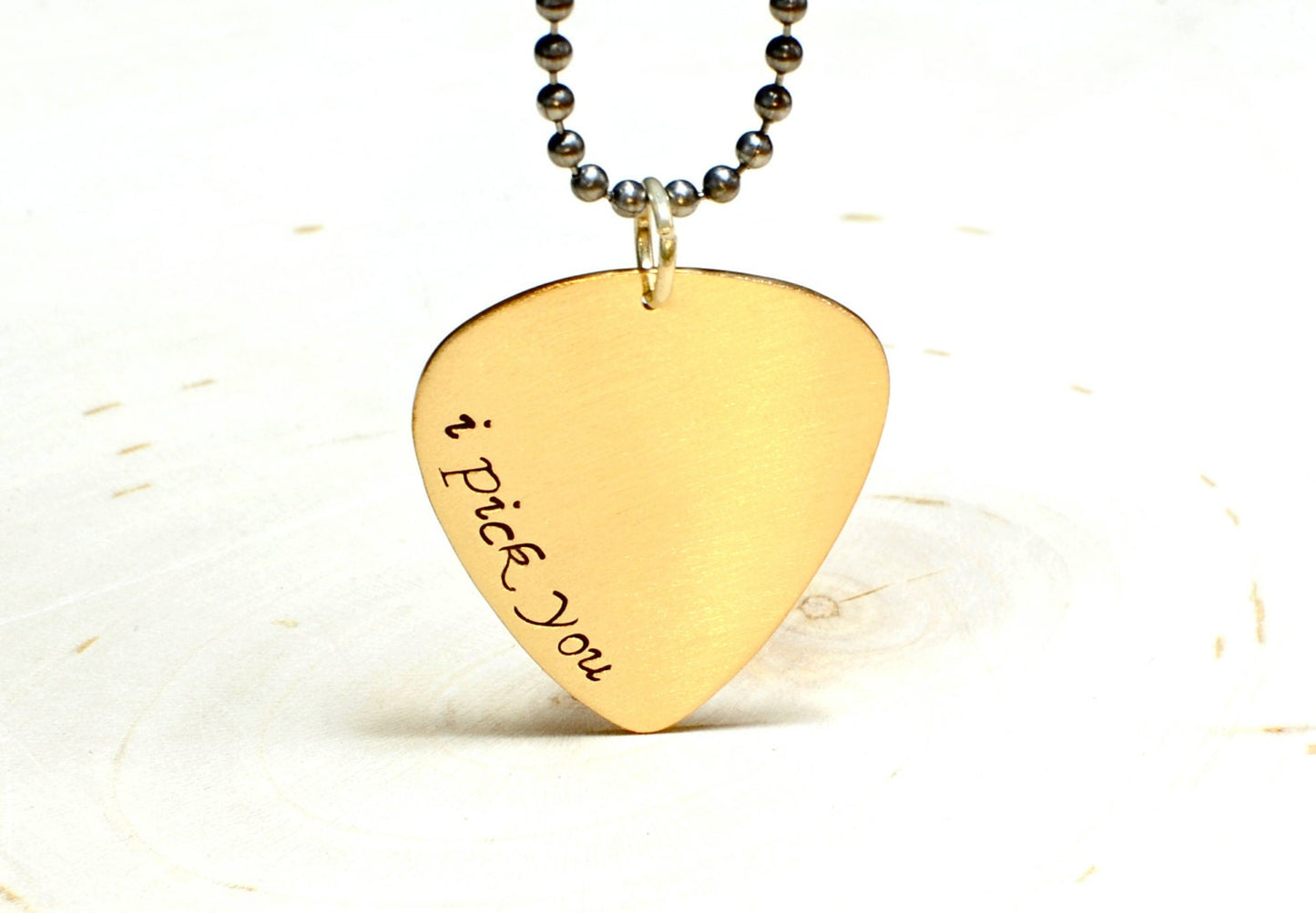 I Pick You on Bronze Guitar Pick Necklace