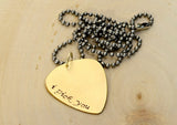 Golden Bronze Guitar Pick Necklace with I Pick You, NiciArt 
