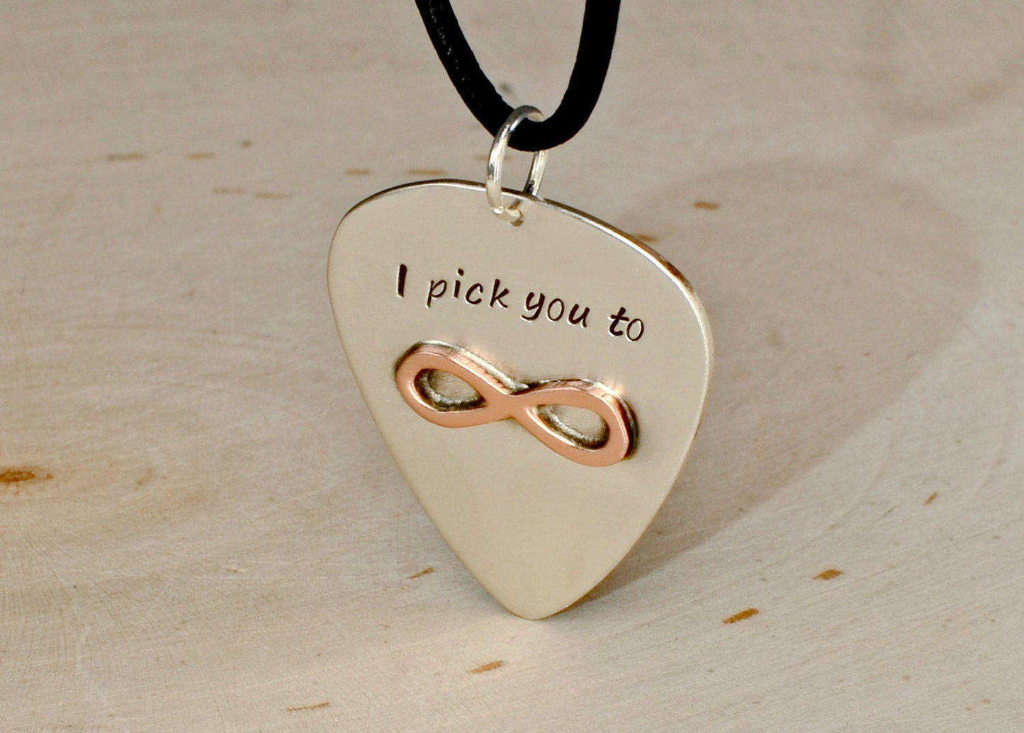Guitar Pick Sterling Silver Necklace with Copper Infinity and I Pick You