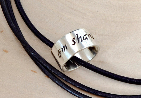 Sterling Silver Om Shanti Inspirational Ring Necklace for Peace and Harmony, NiciArt 