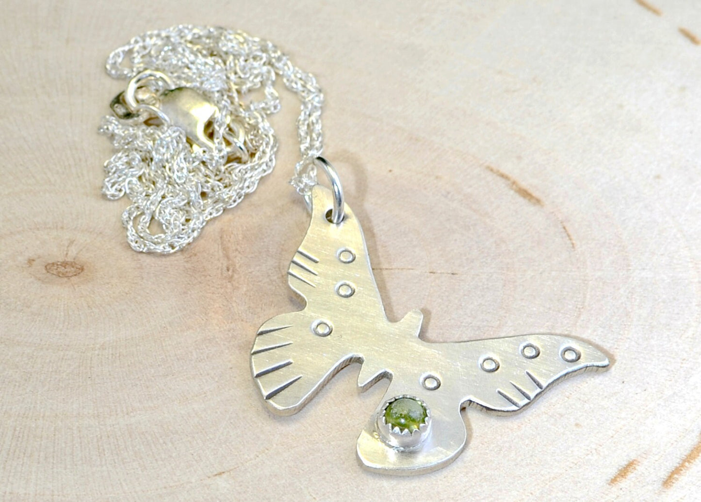 Sterling silver butterfly dainty necklace with Green Peridot or custom stones