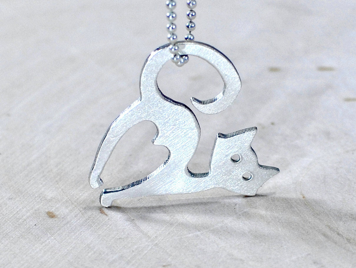 Handcrafted cat necklace in sterling silver