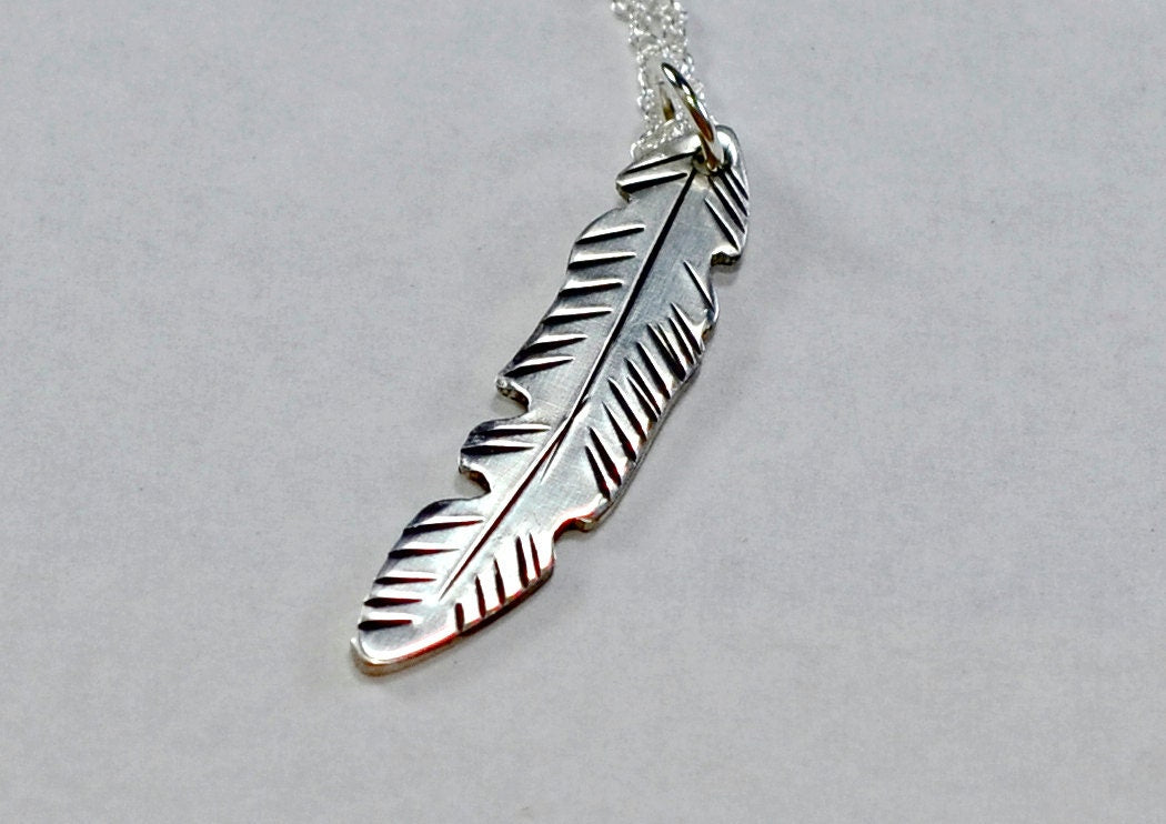 Dainty small sterling silver feather necklace