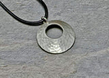 Hammered Sterling Silver Disc Necklace Handmade with a Look Out Window, NiciArt 