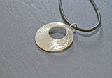 Hammered Sterling Silver Disc Necklace Handmade with a Look Out Window, NiciArt 