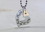Latitude longitude sterling silver heart necklace with monogram bronze charm, NiciArt 